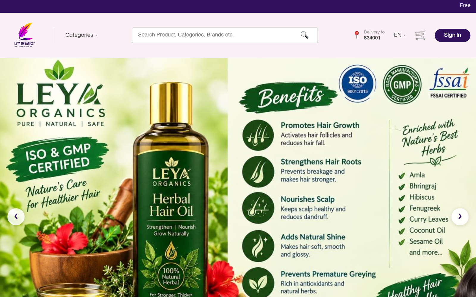 Leya Organics website screenshot
