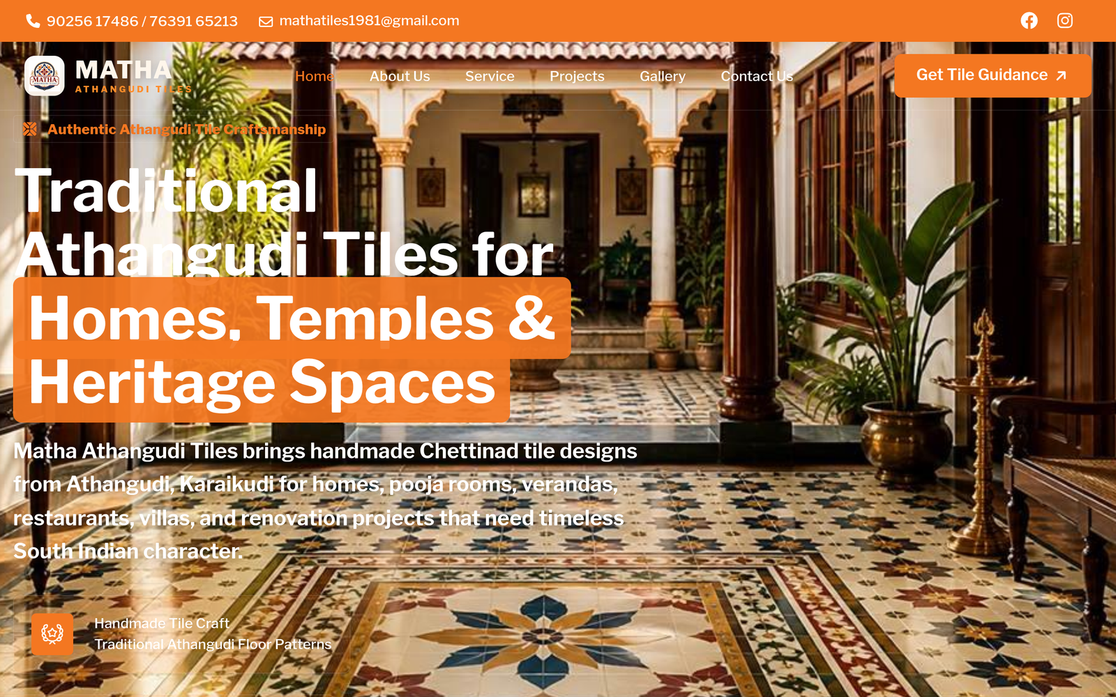 Matha Athangudi Tiles website screenshot